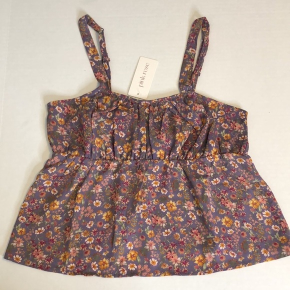 Pink Rose Women’s Spaghetti Straps Floral Top    Size S - Picture 7 of 10